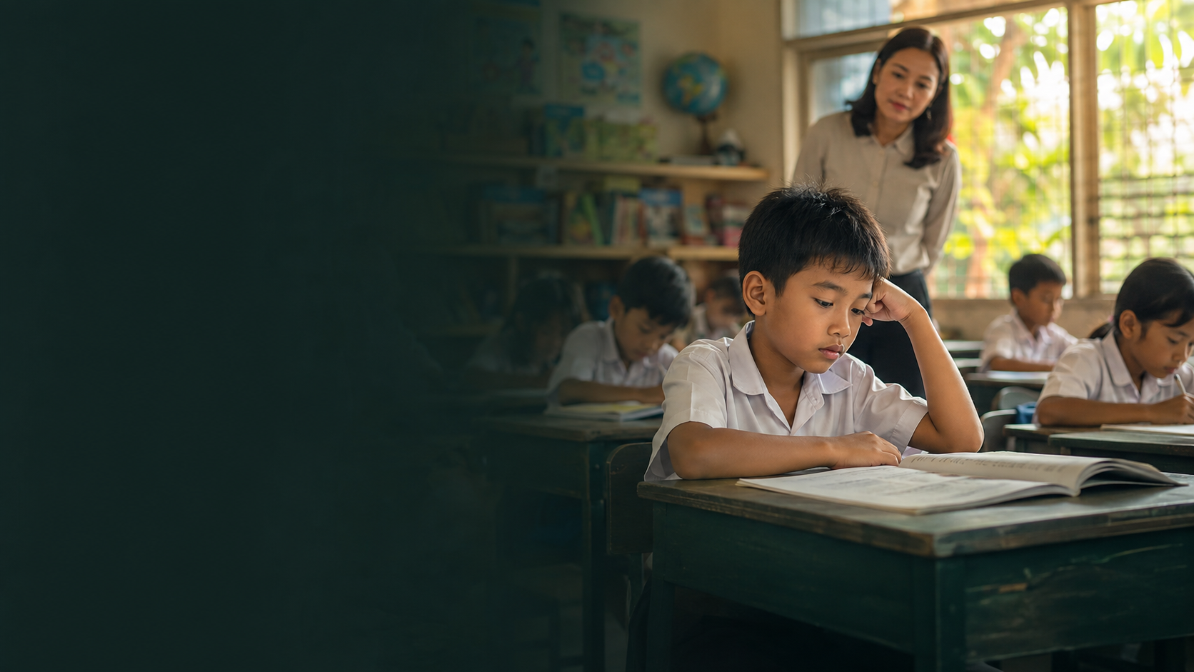A child quietly falling behind in the classroom